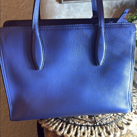 Kate Spade Blue Leather Tote Bag RETALS $489 NWOT 12”1/2 L X 9”D DUSTY 2️⃣ - Picture 4 of 11
